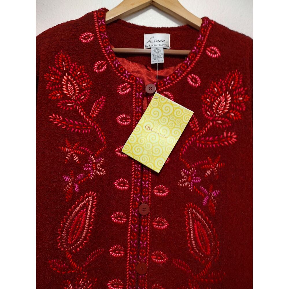 Linea by Louis Dell'Olio Red Raspberry Embroidered Wool Blend Button Up Coat 2X - Picture 7 of 10